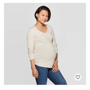 A:glow Long Sleeve Scoop Neck Side Shirred Maternity T-Shirt.XS